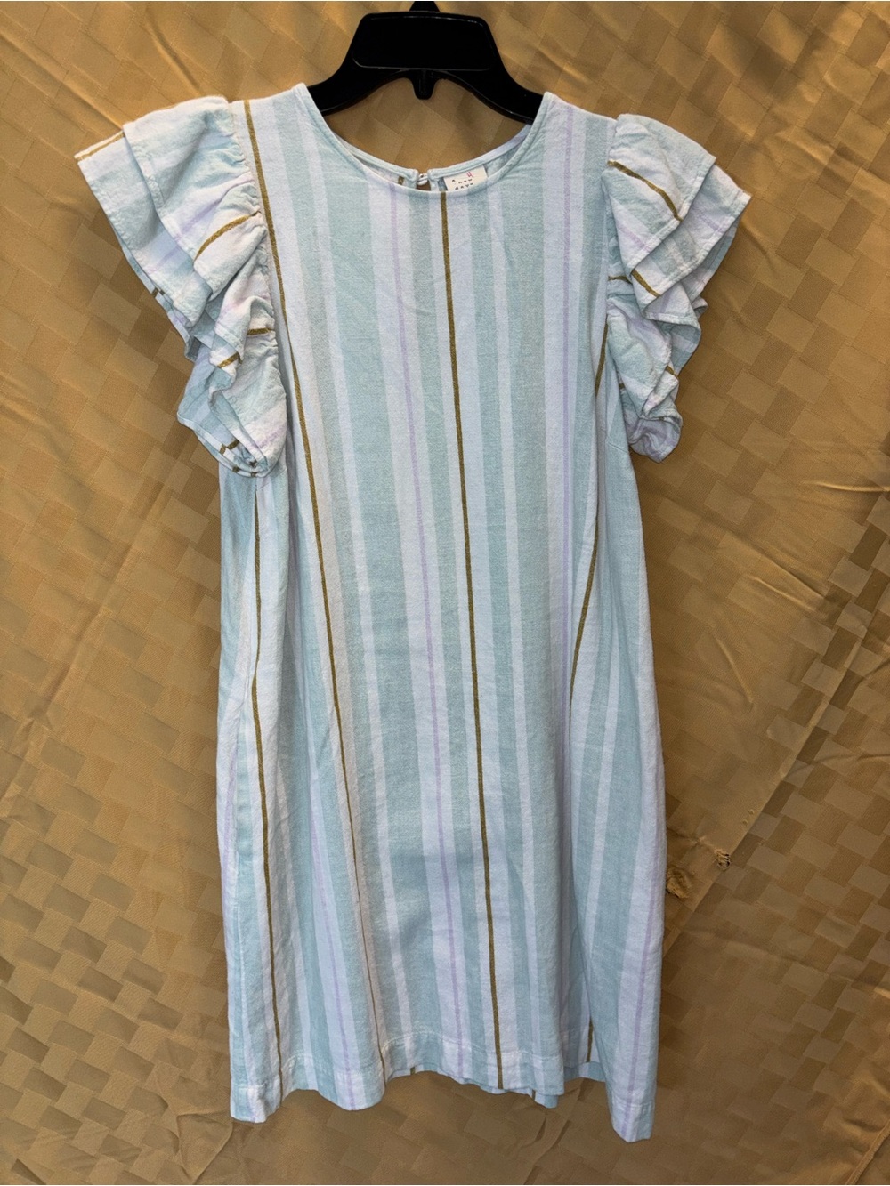 a new day Mint and White Striped Ruffle Sleeve Dress